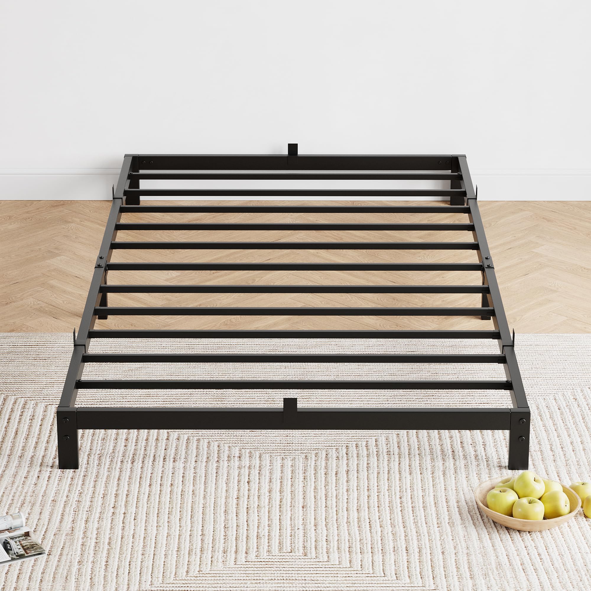 coucheta Twin Size Bed Frame, 6-inch Metal Low Platform Bed Frame, Twin Size Bed Frame with Metal Slat Support, Mattress Foundation, No Box Spring Needed, Noiseless Design