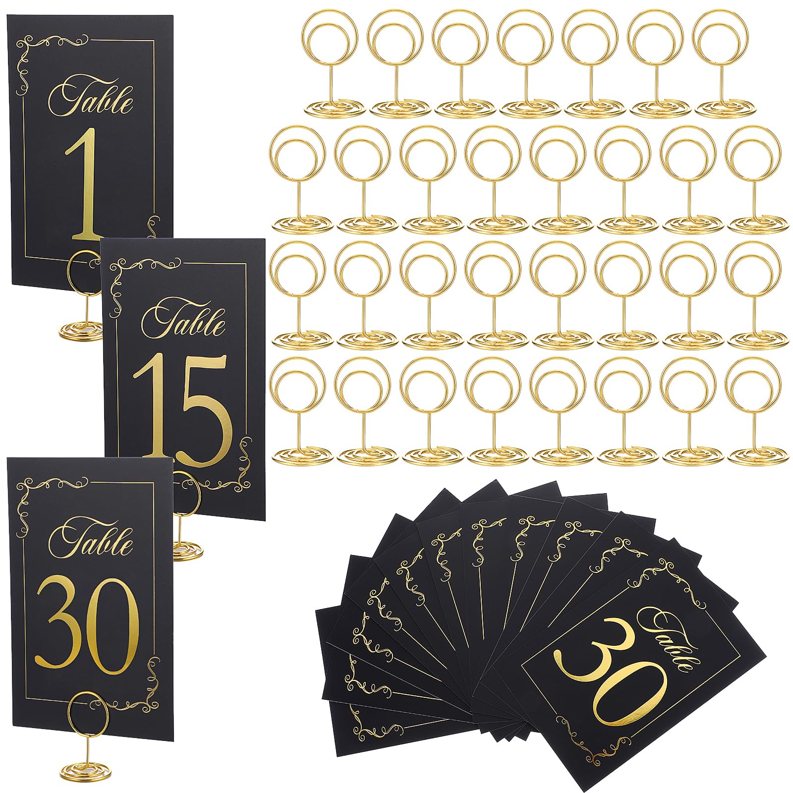 Ubamdom 31 Pack Table Number Holders, 31 PCS Gold & Black Table Number Cards with 31 Table Number Holders, 2 Inch Wedding Table Number Stands, Suitable for Restaurants, Banquets, Parties, Anniversary