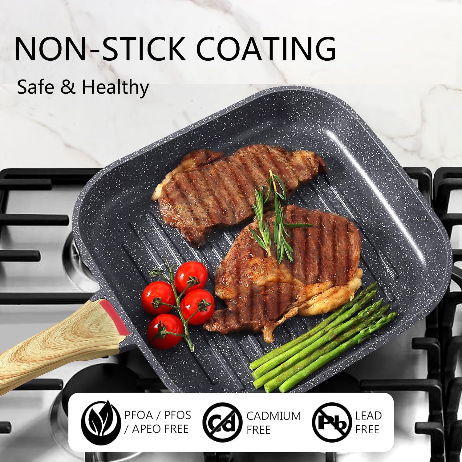 SLONUVLND Nonstick Griddle Pan for Stove Tops,11In Grill Pan for Indoor Cooking & Outdoor Grilling,Square Frying Pan,Grill Skillet for All Stoves(Gas,Electric,Induction)