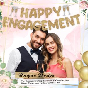 Breling Pre Strung Happy Engagement Banner Glitter Happy Engagement Party Decorations Engaged Banner Engagement Decorations Signs Party Decor Wedding Engagement Banners(Champagne Gold)