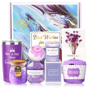 birthday gifts for women mom wife sister girlfriend her,perfect lavender spa gift basket set for mothers day valentine's day & christmas | premium purple happy birthday gift box