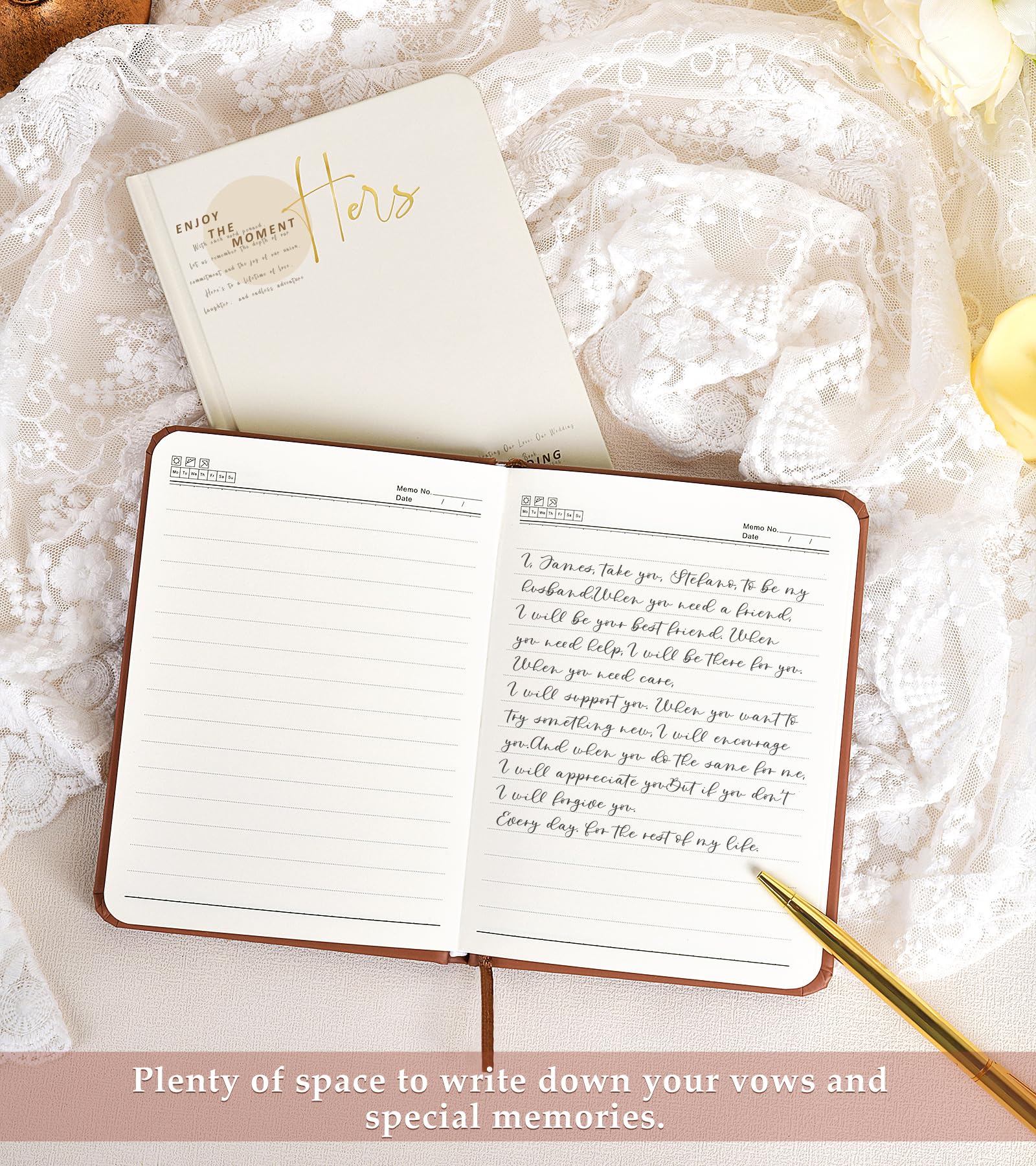 Wedding Vow Books, His and Hers Vow Books with Gold Foil Lettering, Hardcover Wedding Notebook 56 Lined Pages/28 Sheets, Perfect Wedding Essentials for Your Wedding Day,Bridal Gifts (Terracotta-Beige)