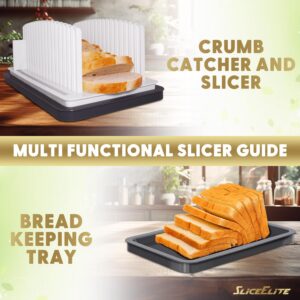 SliceElite Bread Slicer for Homemade Bread with Adjustable Width - Effortless & Consistent Slices, Folds Flat for Compact Storage, Built-in Crumb Tray & Bonus 8-Inch Serrated Bread Knife!