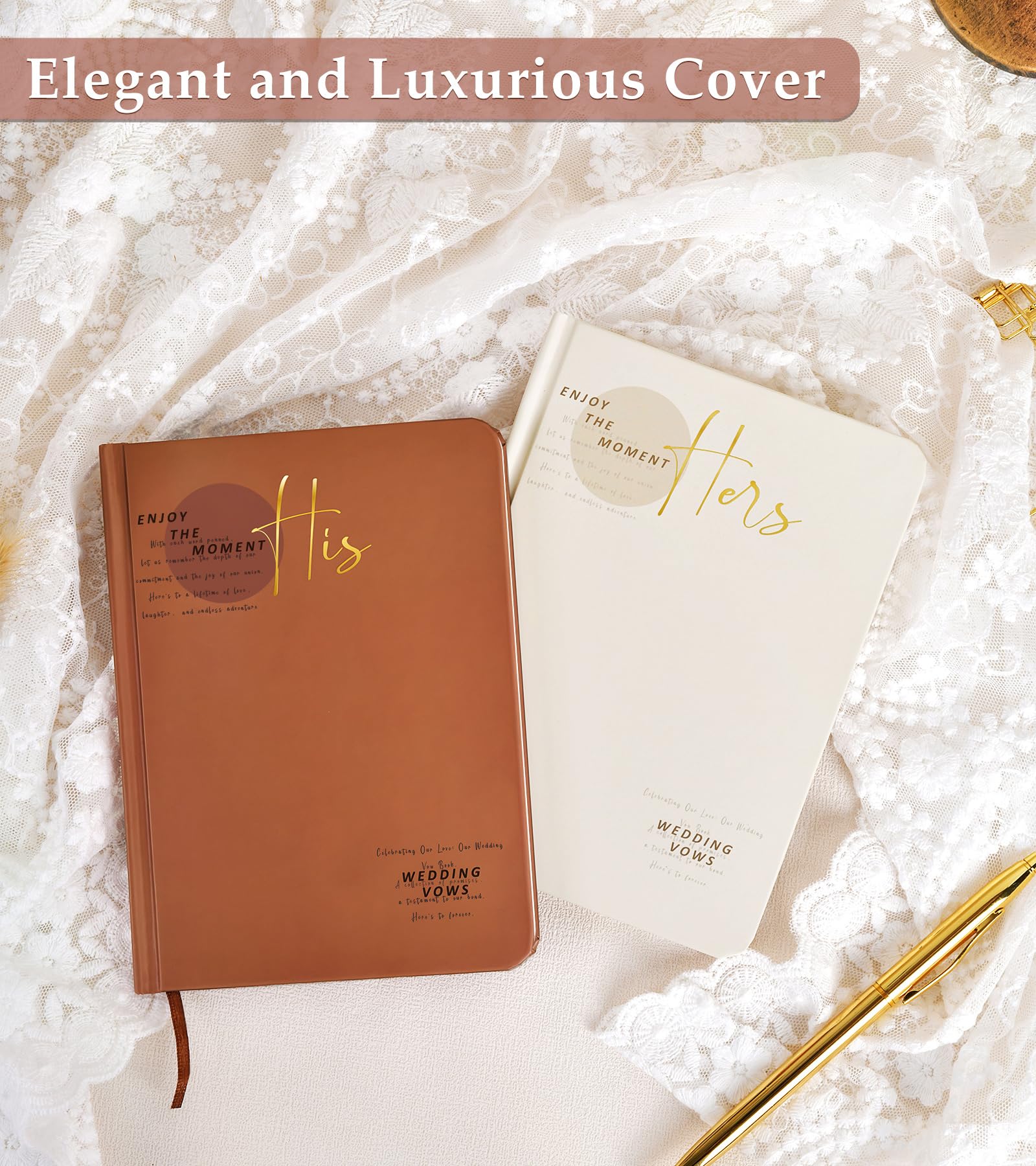 Wedding Vow Books, His and Hers Vow Books with Gold Foil Lettering, Hardcover Wedding Notebook 56 Lined Pages/28 Sheets, Perfect Wedding Essentials for Your Wedding Day,Bridal Gifts (Terracotta-Beige)