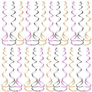 lucleag 36pcs halloween hanging swirls decorations, black orange purple hanging foil swirls for ceiling wall decorations, shiny party swirl spiral hanging decorations for halloween party supplies