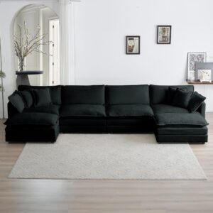 GNIXUU 146“ Oversized Modular Sectional Sofa Cloud Couch for Living Room, Modern Chenille Large U Shaped Couch, Comfy Deep Seat Couch with Reversible Chaise & Cushions(6 Seater, Black)