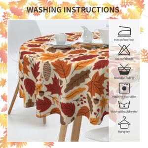 KIYIYZER Fall Maple Leaf Round Tablecloth 60 Inch, Autumn Decoration Tablecover Anti-Wrinkle Waterproof Wipeable Table Cover for Thanksgiving Party Kitchen/Home Dining Decor