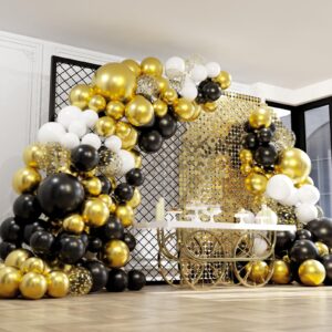 rubfac 180pcs black and gold balloons, balloons garland arch kit 5 10 12 18 inch black white metallic gold confetti latex balloons for graduation birthday baby shower wedding