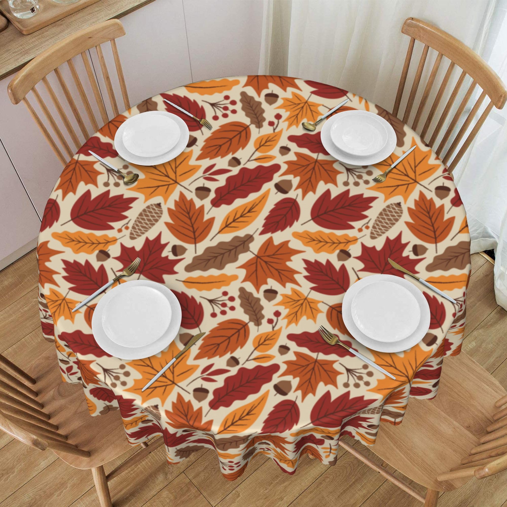 KIYIYZER Fall Maple Leaf Round Tablecloth 60 Inch, Autumn Decoration Tablecover Anti-Wrinkle Waterproof Wipeable Table Cover for Thanksgiving Party Kitchen/Home Dining Decor