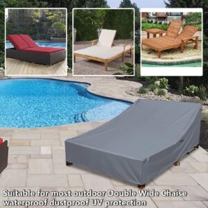 Patio Furniture Covers for double Chaise Lounge,100% Waterproof Lounge Chair Covers for Outside Patio Lounge Chair,Outdoor Couch Cover for Double Wide Wicker Daybed Chaise Lounge Chair (Grey)