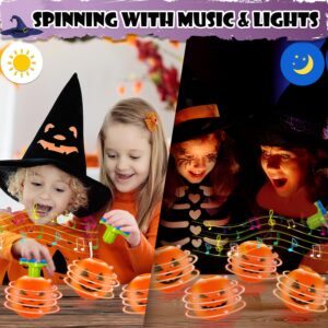 Halloween Basket Goodie Bag Stuffer Fillers for Kids, 4 Pack Pumpkin Light Up Spinning Top Toys Gifts for Toddlers, Halloween Treats Non Candy Birthday Party Favors, Classroom Prizes for Boys Girls