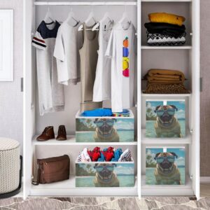 YMGQYJ Collapsible Storage Cube Beach Pug Print, Organizing Baskets with Reinforced Board for Shelf Closet Cabinet 11×11×11 in