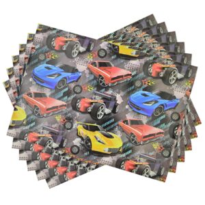 NARCSCHICHU 6 Sheets Racing Car Wrapping Paper - Boys Birthday Gift Wrapping Paper for Kids Bday Baby Shower Racing Theme Party - 20 X 28 Inches Per Sheet