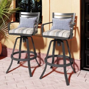 Pellebant Outdoor Bar Stools Set of 4 - Aluminum Swivel Barstools with Sunbrella Cushion, Cast Aluminum Patio High Chair Bistro Set,Milano Char (Milano Char, 4 PC)