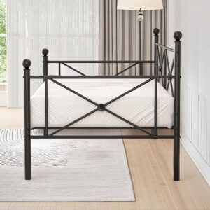 VECELO Twin Daybed with Headboard, Heavy-Duty Metal Slats Support, Sofa Bed Platform Mattress Foundation for Living Room, Guest Room, Easy Assembly, Black