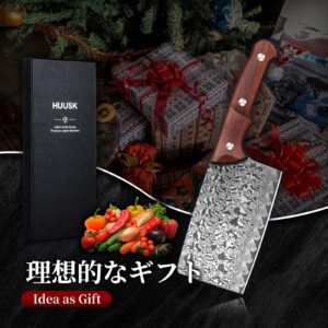 Huusk Meat Cleaver Knife 5.5" Japanese Butcher Knife for Meat Cutting Vegetable Cleavers with Ergonomic Handle Chopping Knives for Kitchen, Camping Thanksgiving Christmas Gifts