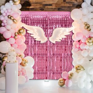 Square Foil Curtain Streamer Tinsel Backdrop Photo Booth Props Background for Graduation Party,New Years,Birthday,Wedding,Halloween,Christmas Decorations (Pink, 2pack)