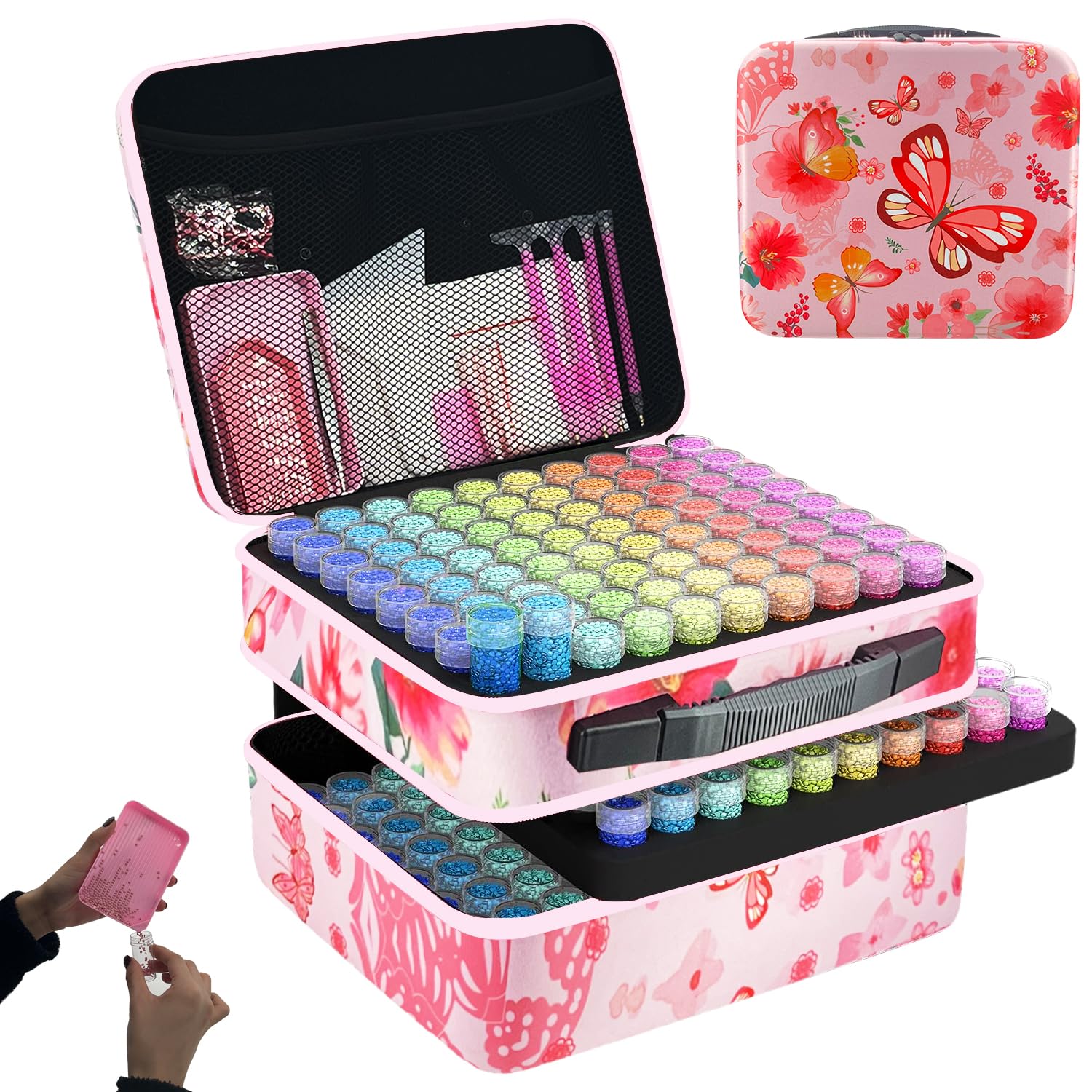 LIRUNQIU Diamond Painting Storage Containers, 240 Slots Diamond Art Accessories and Tools Kits Storage Box(Pink)