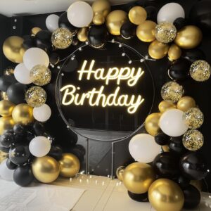 RUBFAC 180pcs Black and Gold Balloons, Balloons Garland Arch Kit 5 10 12 18 inch Black White Metallic Gold Confetti Latex Balloons for Graduation Birthday Baby Shower Wedding