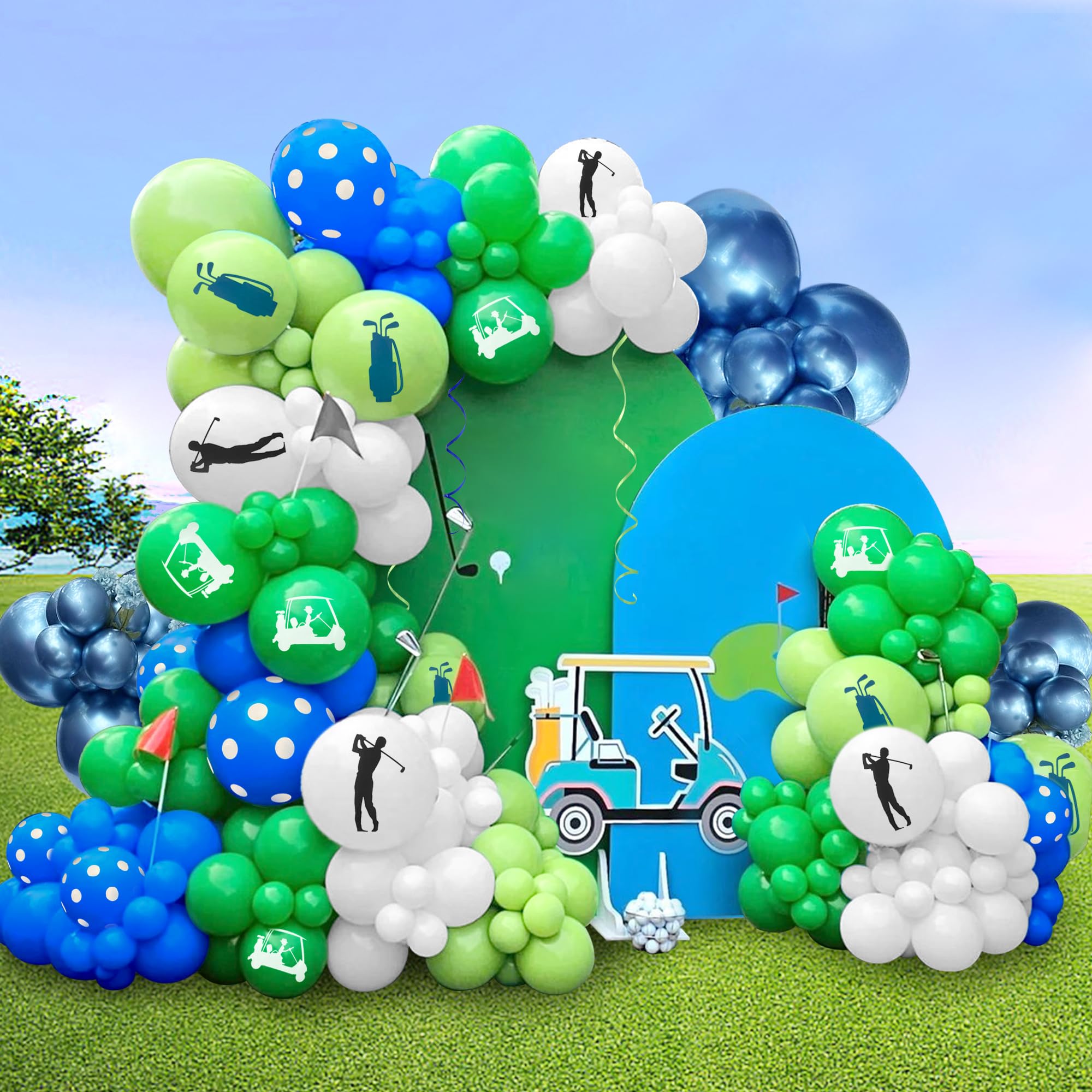 168PCS Golf Balloon Garland Arch Kit Blue and Green Balloon for Golf Theme Party Decorations Boys Girls Birthday Baby Shower Supplies