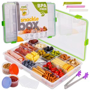 reel bites snackle box container for travel snack container - snackel box snack box container snack tray with lid snack tackle box for snacks - snacklebox snackle box charcuterie container (large)