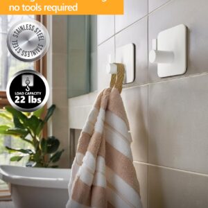 4smile Towel Hooks for bathrooms, Set of 6 - White Adhesive Hooks, Durable Adhesive Wall Hooks - Strong Adhesive Towel Hooks, Stick on Hooks