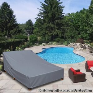 Patio Furniture Covers for double Chaise Lounge,100% Waterproof Lounge Chair Covers for Outside Patio Lounge Chair,Outdoor Couch Cover for Double Wide Wicker Daybed Chaise Lounge Chair (Grey)