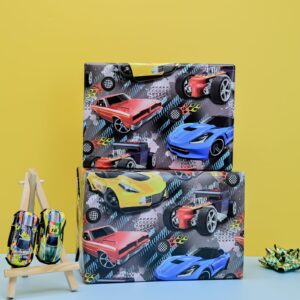 NARCSCHICHU 6 Sheets Racing Car Wrapping Paper - Boys Birthday Gift Wrapping Paper for Kids Bday Baby Shower Racing Theme Party - 20 X 28 Inches Per Sheet