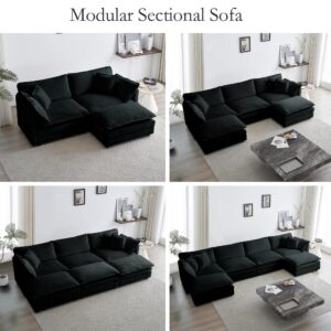 GNIXUU 146“ Oversized Modular Sectional Sofa Cloud Couch for Living Room, Modern Chenille Large U Shaped Couch, Comfy Deep Seat Couch with Reversible Chaise & Cushions(6 Seater, Black)