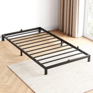 coucheta twin size bed frame, 6-inch metal low platform bed frame, twin size bed frame with metal slat support, mattress foundation, no box spring needed, noiseless design