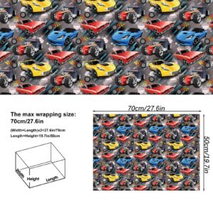 NARCSCHICHU 6 Sheets Racing Car Wrapping Paper - Boys Birthday Gift Wrapping Paper for Kids Bday Baby Shower Racing Theme Party - 20 X 28 Inches Per Sheet