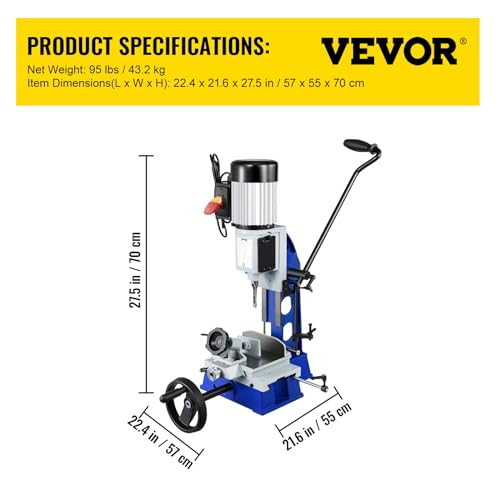 VEVOR Woodworking Mortise Machine, 1/2 HP 1700RPM Powermatic Mortiser, With Movable Work Bench Benchtop Mortising Machine, For Making Round Holes Square Holes Or Special Square Holes In Wood