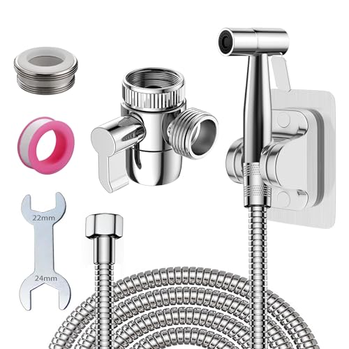 Roscid Handheld Bidet Sprayer Set, Toilet Bidet Attachment with 3-Way Faucet Diverter Bathroom Bidet WC Spray with 2M Hose, Used for Cleaning Sink, Bathroom Corner, Toilet, Personal Hygiene