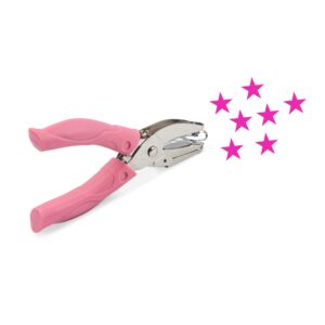 star shape hole handhold single paper hole punch for paper and crafts, 1/4 inch puncher with pink soft thick silicone cover