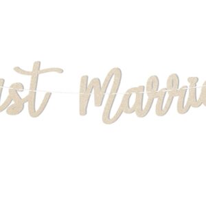 Just Married Banner - NO DIY - Wedding Party Decorations, Just Married Sign, Wedding Bridal Shower Party Decorations Champagne Gold Glitter