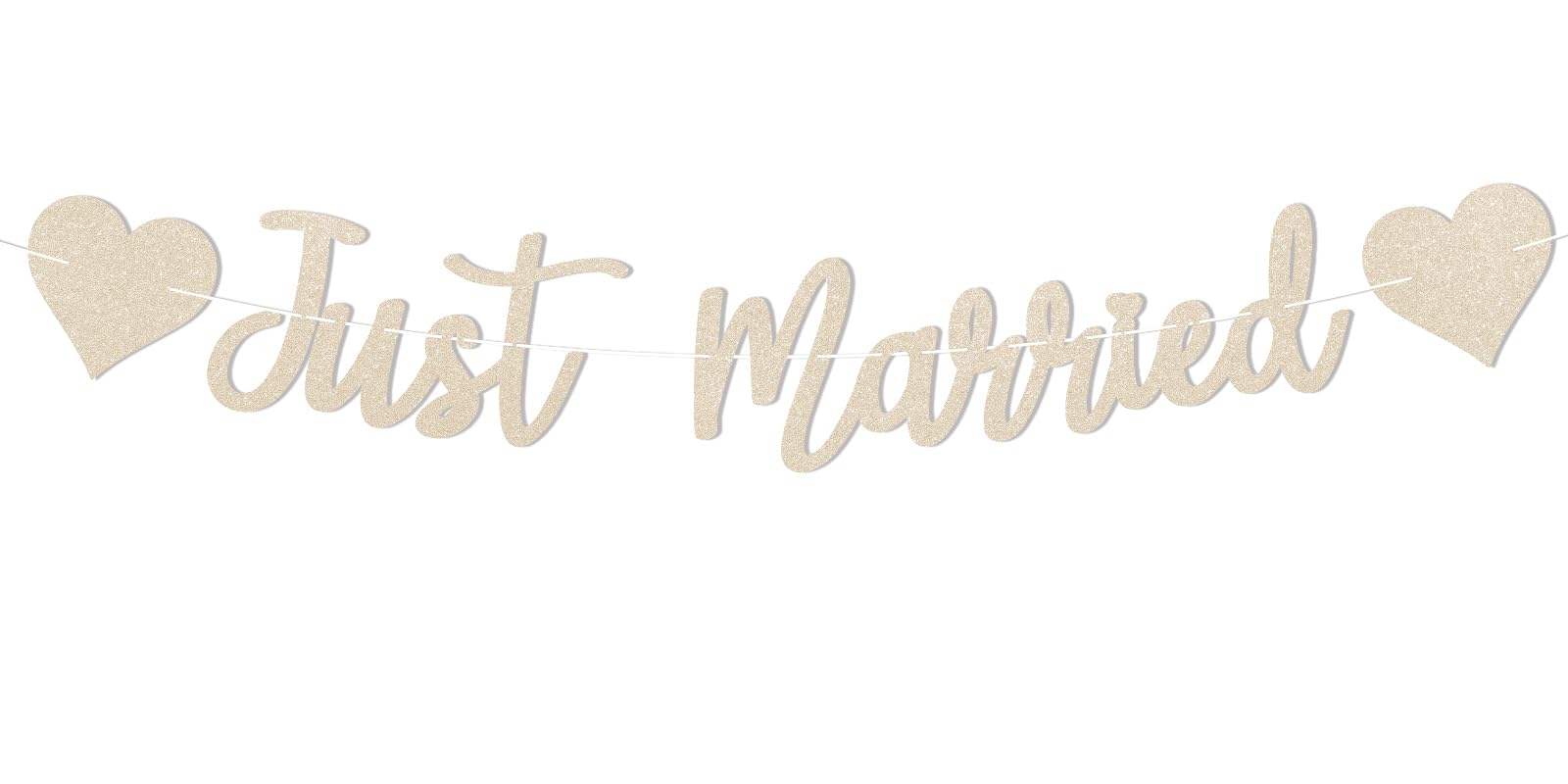 Just Married Banner - NO DIY - Wedding Party Decorations, Just Married Sign, Wedding Bridal Shower Party Decorations Champagne Gold Glitter