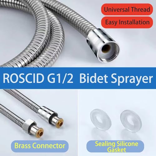 Roscid Handheld Bidet Sprayer Set, Toilet Bidet Attachment with 3-Way Faucet Diverter Bathroom Bidet WC Spray with 2M Hose, Used for Cleaning Sink, Bathroom Corner, Toilet, Personal Hygiene