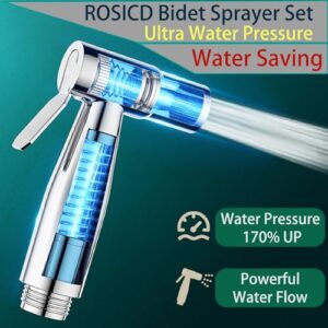 Roscid Handheld Bidet Sprayer Set, Toilet Bidet Attachment with 3-Way Faucet Diverter Bathroom Bidet WC Spray with 2M Hose, Used for Cleaning Sink, Bathroom Corner, Toilet, Personal Hygiene