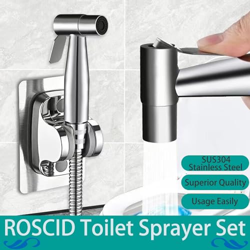 Roscid Handheld Bidet Sprayer Set, Toilet Bidet Attachment with 3-Way Faucet Diverter Bathroom Bidet WC Spray with 2M Hose, Used for Cleaning Sink, Bathroom Corner, Toilet, Personal Hygiene