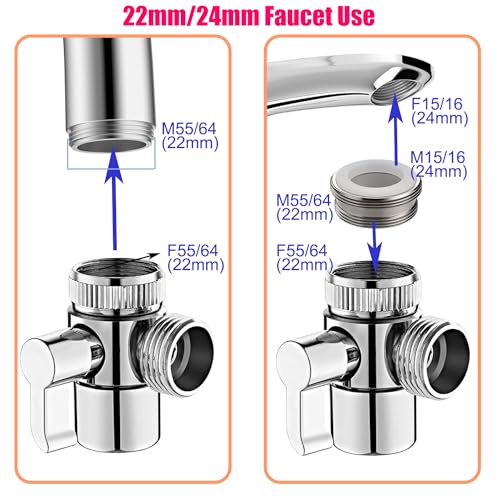 Roscid Handheld Bidet Sprayer Set, Toilet Bidet Attachment with 3-Way Faucet Diverter Bathroom Bidet WC Spray with 2M Hose, Used for Cleaning Sink, Bathroom Corner, Toilet, Personal Hygiene