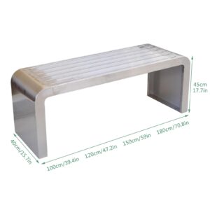 LOERSS Outdoor Bench, Outdoor Patio Backless Bench,Two Person Garden Bench, Metal Steel Benches Furniture,Stainless-Steel,Perfect for Front Porch, Patio, Balcony Or Backyard Use(180cm/70.8in)