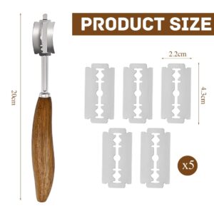 YSYONM Bread Lame for Dough Scoring Knife Stainless Steel Sourdough Scoring Tool with 5 Blades and a Dark Brown Leather Cover