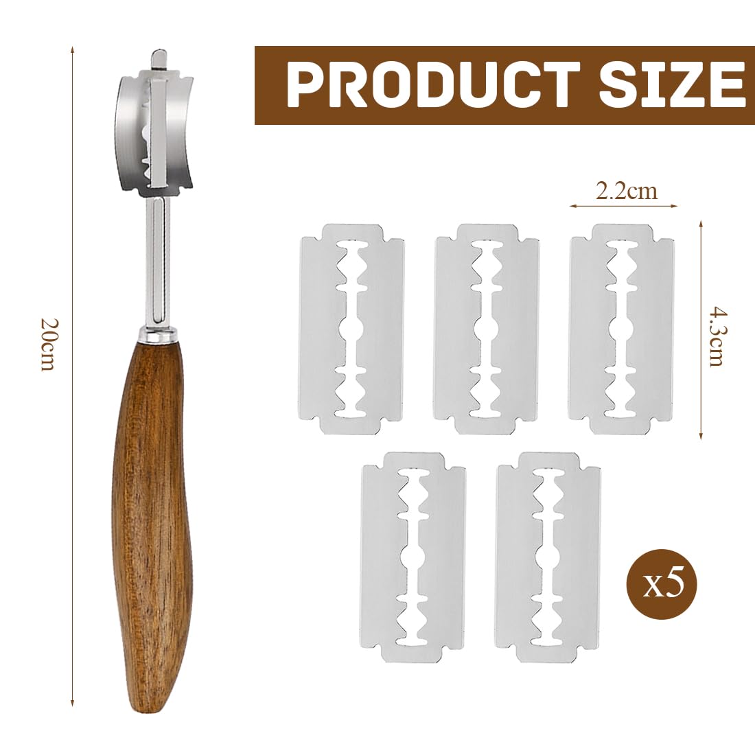 YSYONM Bread Lame for Dough Scoring Knife Stainless Steel Sourdough Scoring Tool with 5 Blades and a Dark Brown Leather Cover