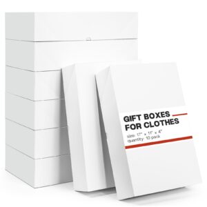 zorrita 10 pack white gift boxes with lids, 17 x 11 x 4 inch extra deep shirt boxes robe boxes, auto pop-up boxes for clothes presents