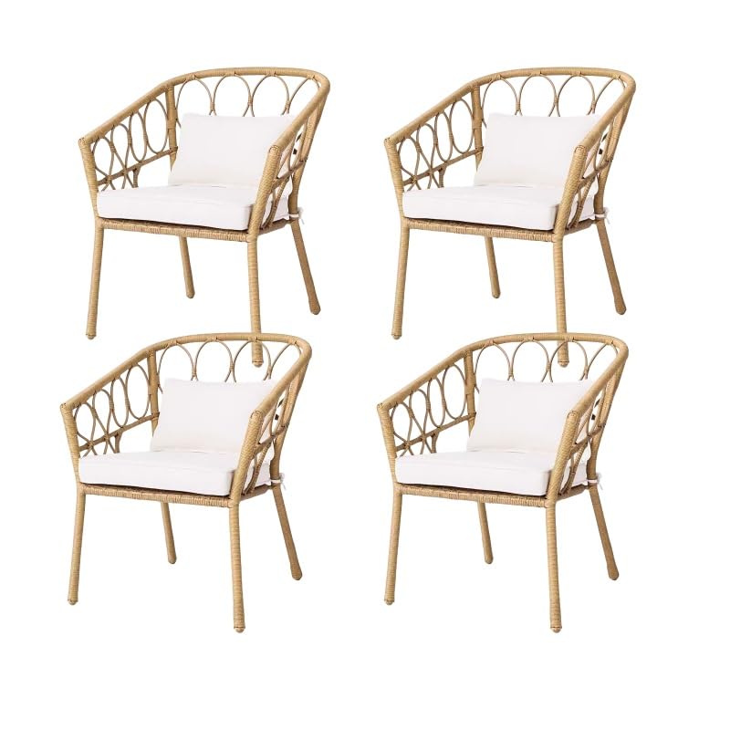 ME2 Outdoor Set of 4 Patio Dining Chairs, Bamboo Wove Dinning Chairs with Cushion,Outdoor Seating Set for Backyard, Poolside, Balcony, Indoor,Garden