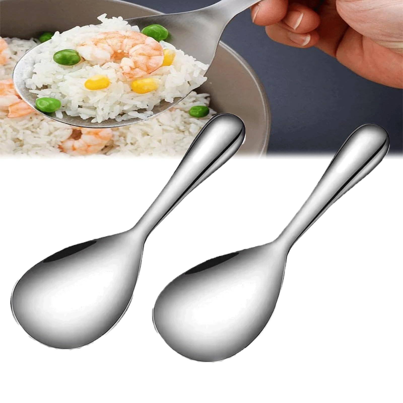 Thickened Stainless Steel Non-Stick Rice Spoon, Rice Cooker Spoon Paddle,Non Stick Heat Resistant Kitchen Works For Rice,Mashed Potato (2)