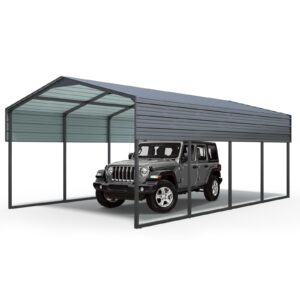 outvita carport 12x20ft heavy duty outdoor carport canopy, full-size metal carport kit with galvanized steel roof, garage shelter for cars boats pickup truck events party