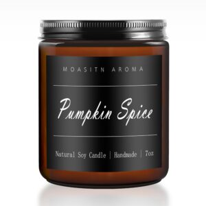 moasitn pumpkin spice scented candles for home| natural soy fall candle| handmade long lasting aromatherapy candle| jar candel gift for women,men| as halloween,birthday,relaxing gifts| 7oz