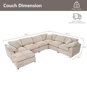 VEPXXP Oversized Modular Sectional Sofa Couch, 7 Seater Corner Sofa Modern U Shaped Sectional Couch with Ottoman Cloud Couches for Living Room, Office, Spacious Space