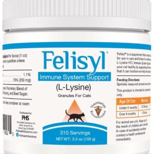 L-Lysine Gel for Cats-Immune System Support-Supplement Support for Healthy Tissue, Respiratory, and Vision Chicken and Fish Flavor-Easy to Use Granules- 3.5oz(100g)